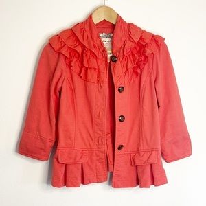 Nick & Mo Red Ruffle Collar Blazer Jacket